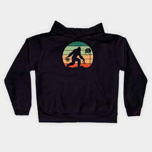 Bigfoot Sasquatch Playing Basketball Vintage Sunset Sport Kids Hoodie